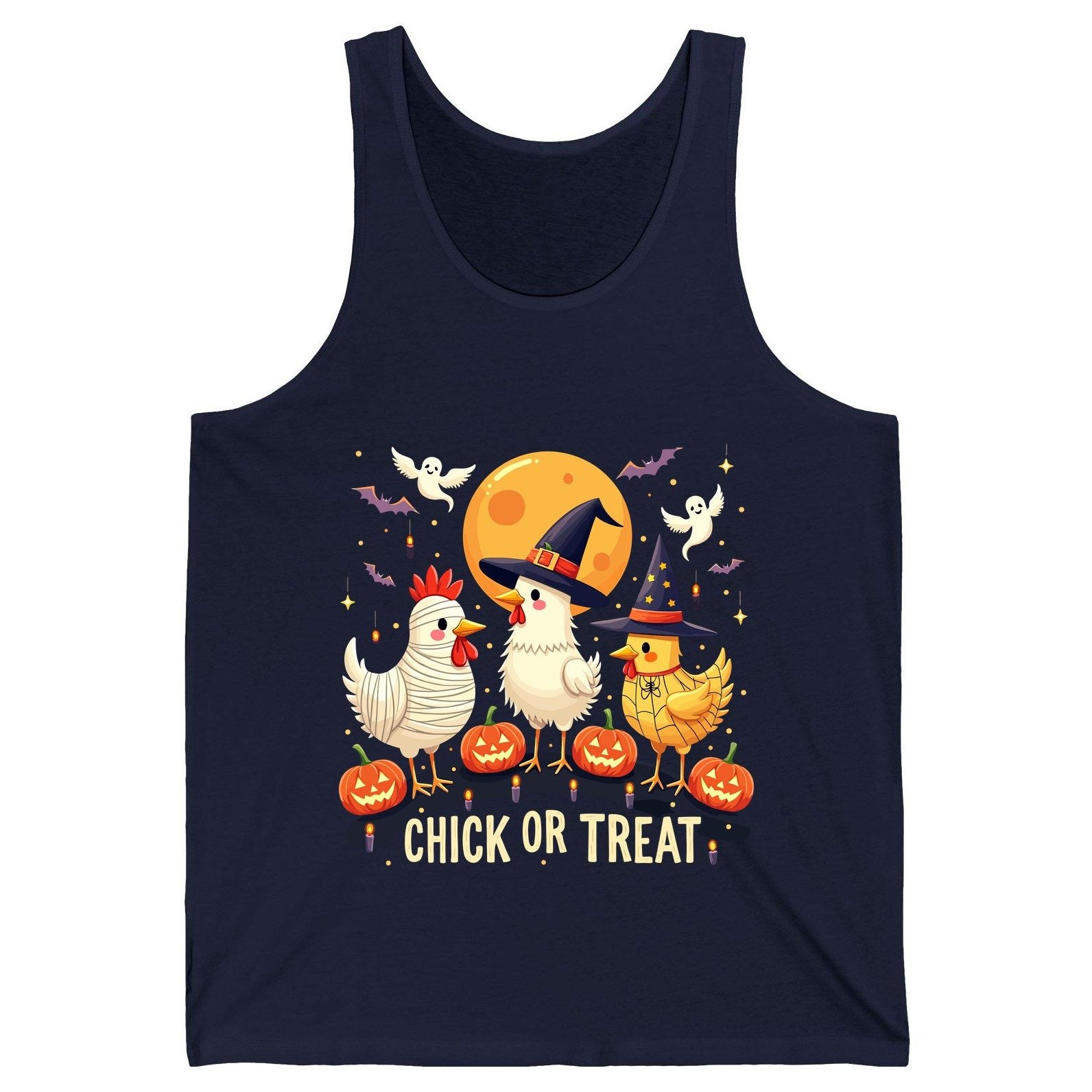 Chick or Treat Halloween chickens Tank Top Navy product mockup