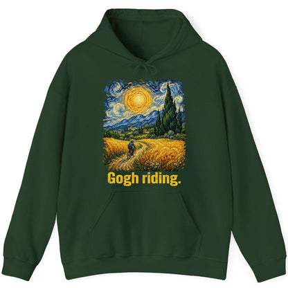 Gogh Riding art parody Hoodie Forest Green product mockup