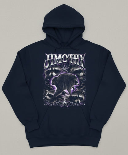 Jimothy Funny Raccoon Hoodie - product mockup - Navy