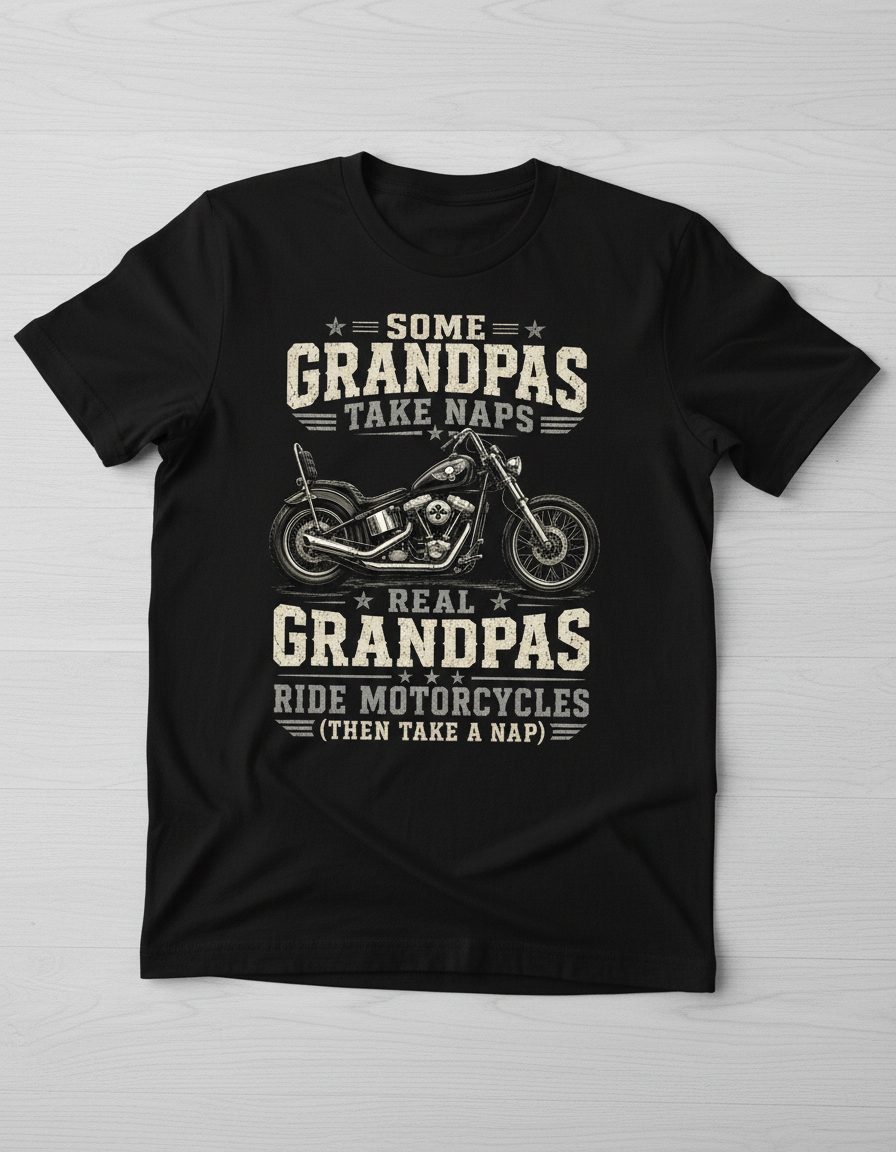 Some Grandpas Take Naps Real Grandpas Ride Motorcycles (then Take a Nap) Funny Biker T-Shirt - product mockup - Black