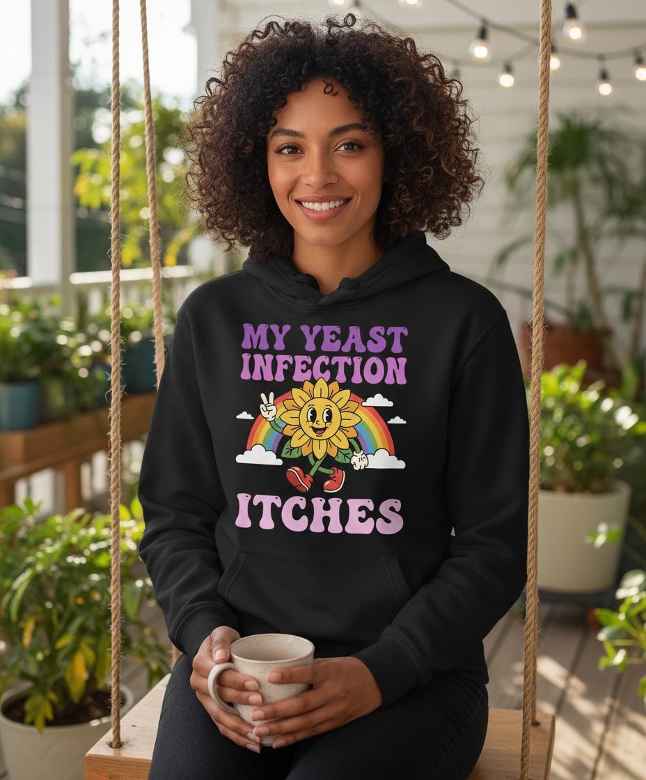 My Yeast Infection Itches Funny Sarcastic Humor Hoodie - lifestyle model mockup - Black