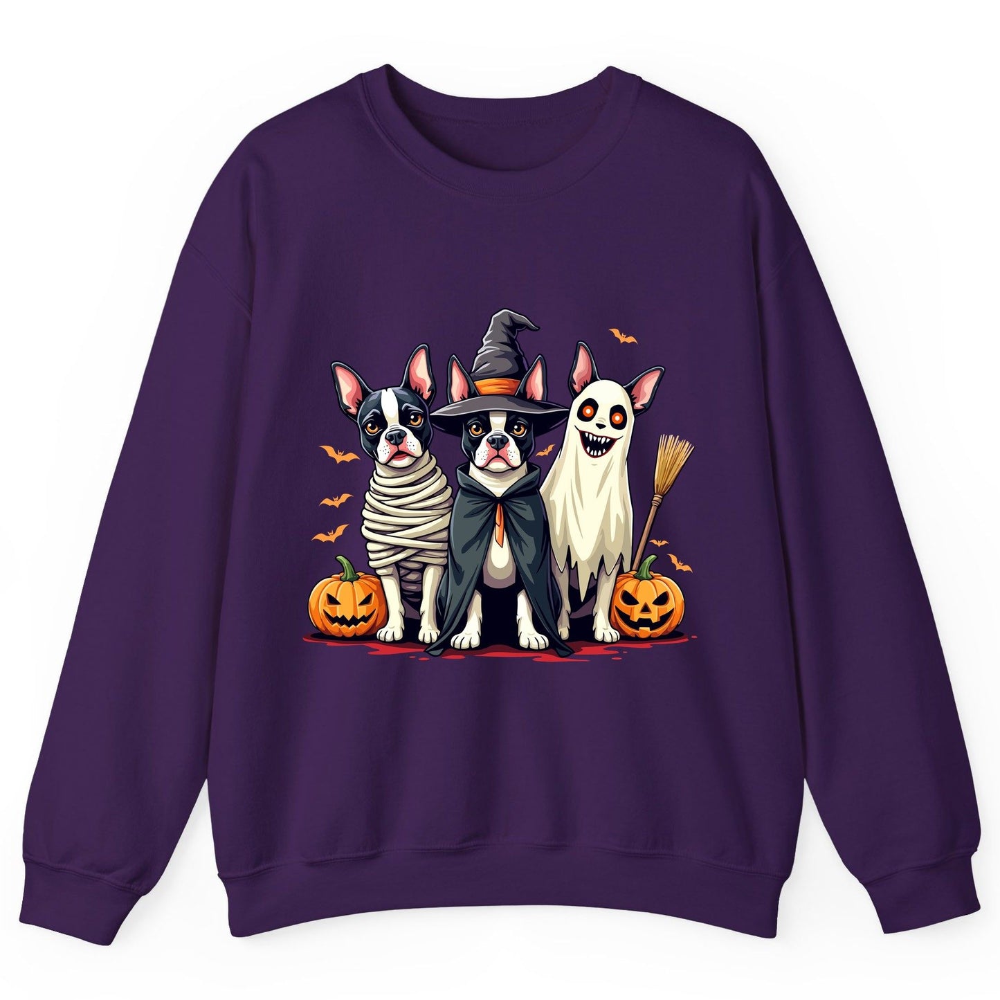 Halloween Boston Terrier Trio boston terrier Sweatshirt Purple product mockup