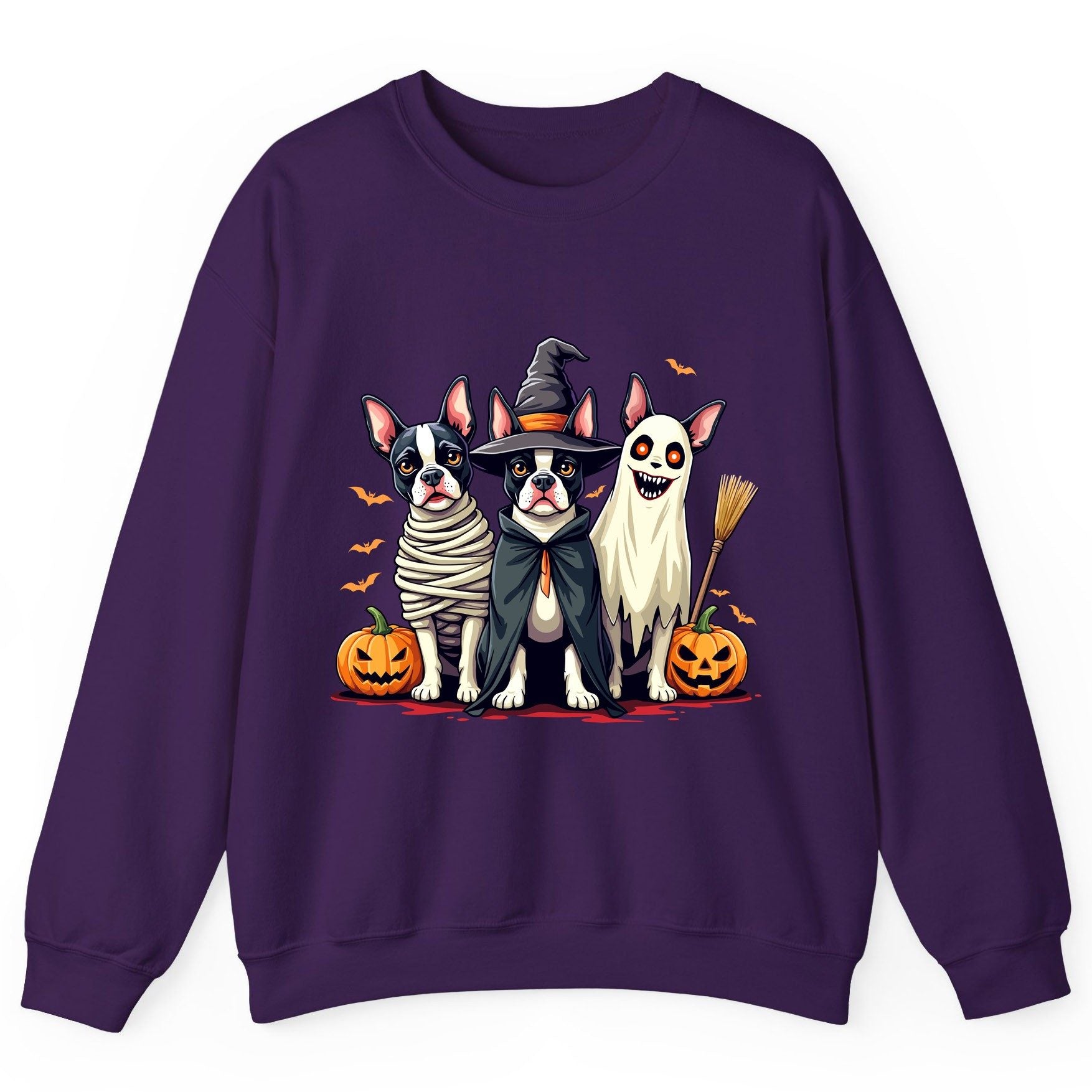 Halloween Boston Terrier Trio boston terrier Sweatshirt Purple product mockup