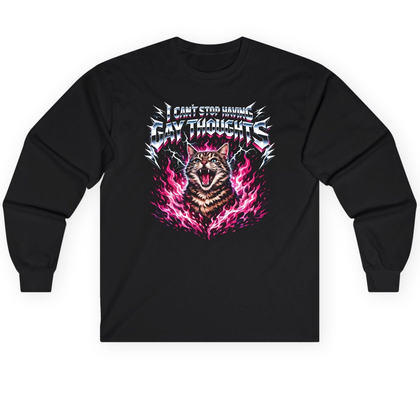 I Can't Stop Having Gay Thoughts cat Long Sleeve Tee Black product mockup