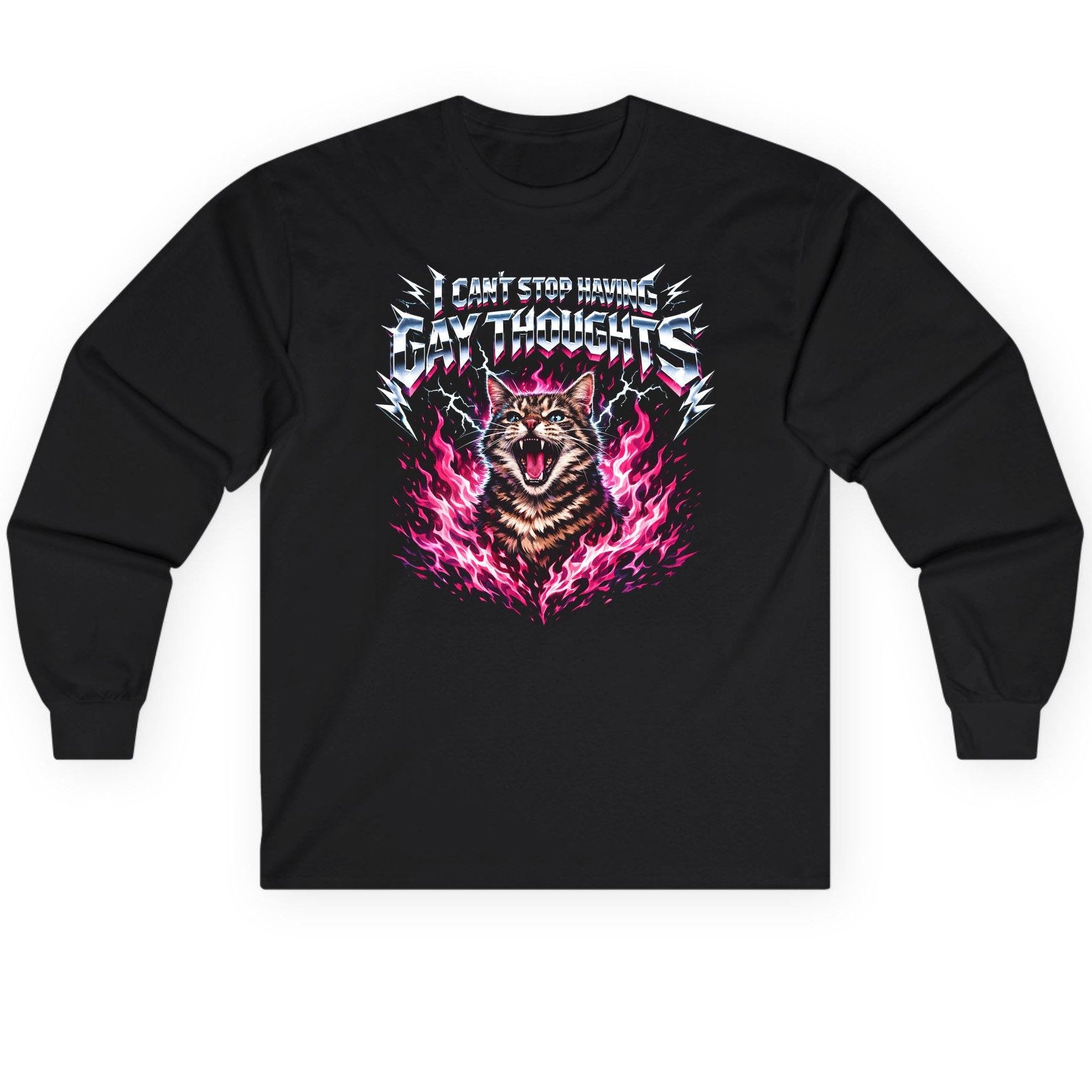 I Can't Stop Having Gay Thoughts cat Long Sleeve Tee Black product mockup