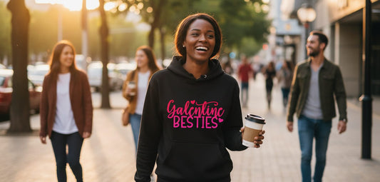 Galentine Besties galentine's day Hoodie Black lifestyle mockup