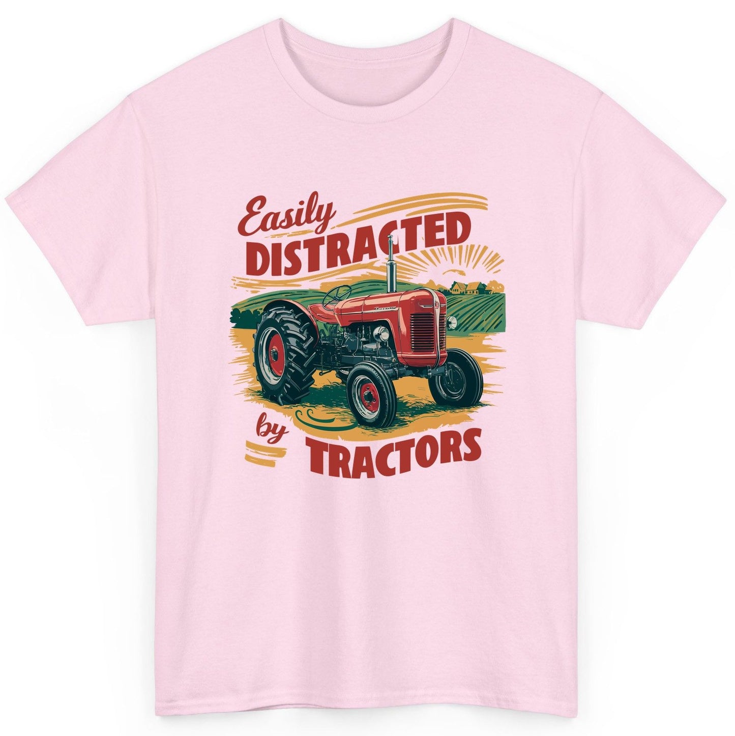 Easily Distracted by Tractors vintage tractor T-Shirt Light Pink product mockup