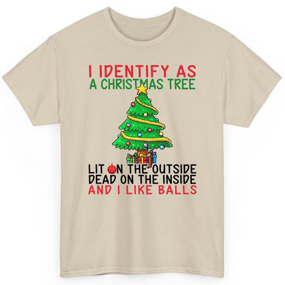 I Identify as a Christmas Tree and I Like Balls Christmas humor T-Shirt Sand product mockup