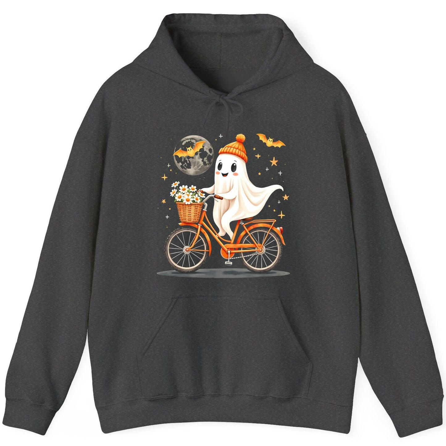 Cute Ghost on Bicycle cute ghost Hoodie Dark Heather product mockup