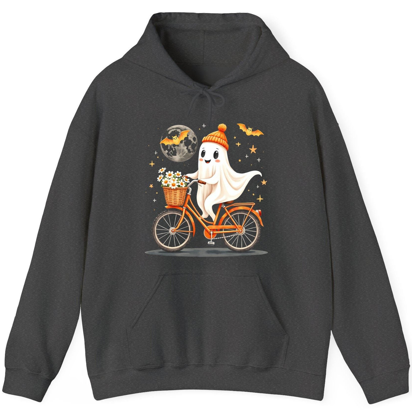 Cute Ghost on Bicycle cute ghost Hoodie Dark Heather product mockup