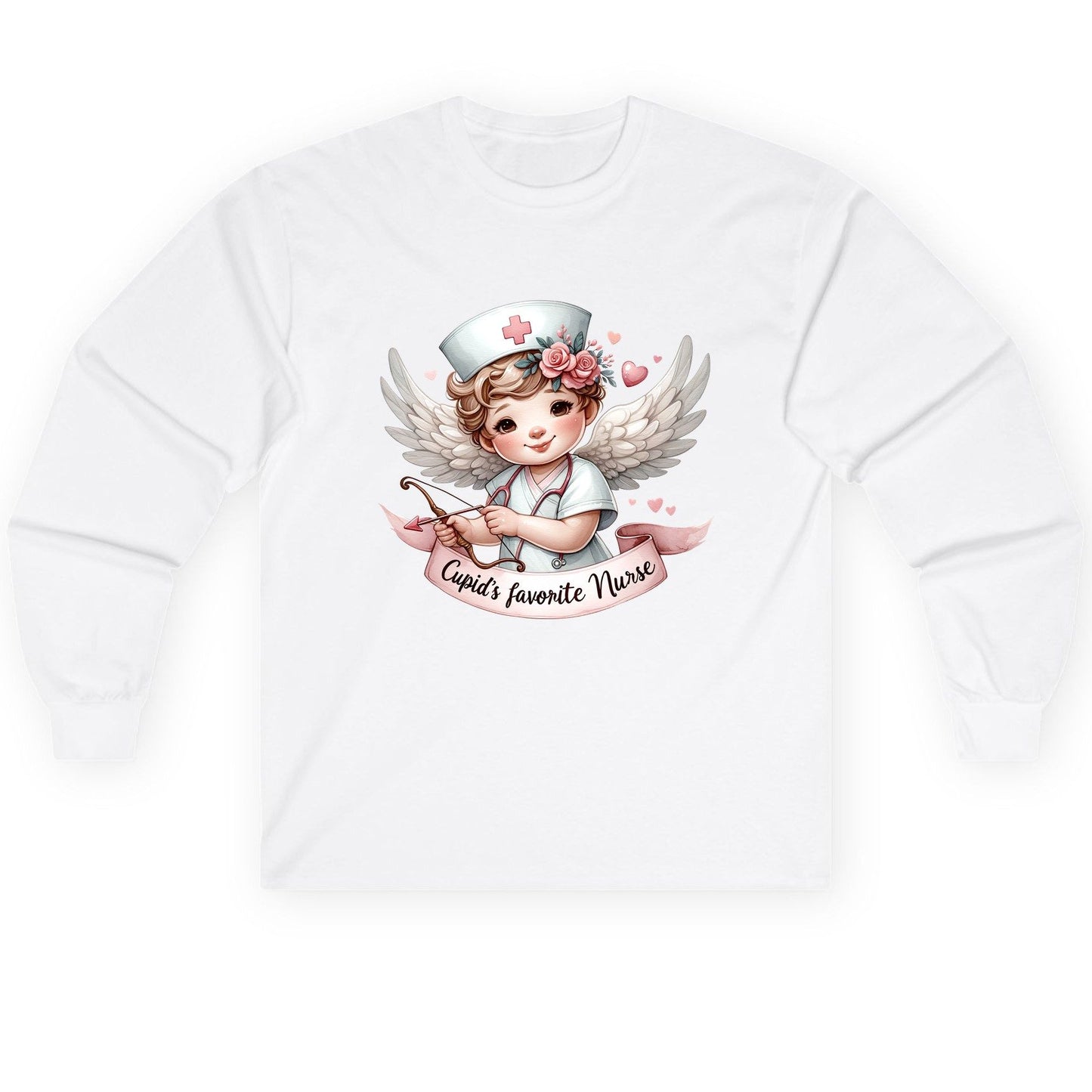 Cupid's Favorite Nurse cupid nurse Long Sleeve Tee White product mockup
