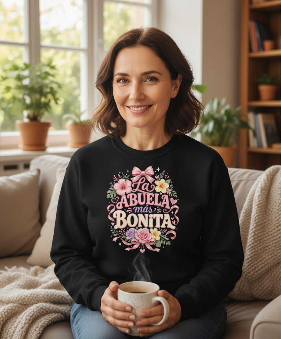 La ABUELA Más BONITA Grandma Sweatshirt - lifestyle model mockup - Black