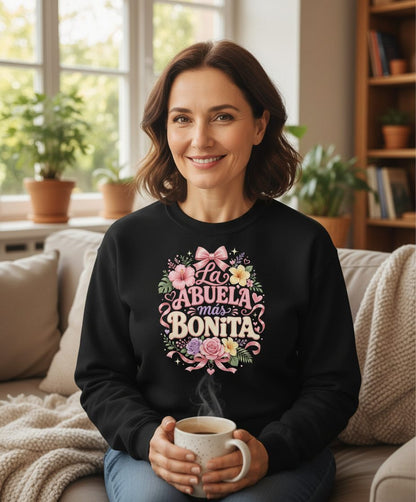 La ABUELA Más BONITA Grandma Sweatshirt - lifestyle model mockup - Black