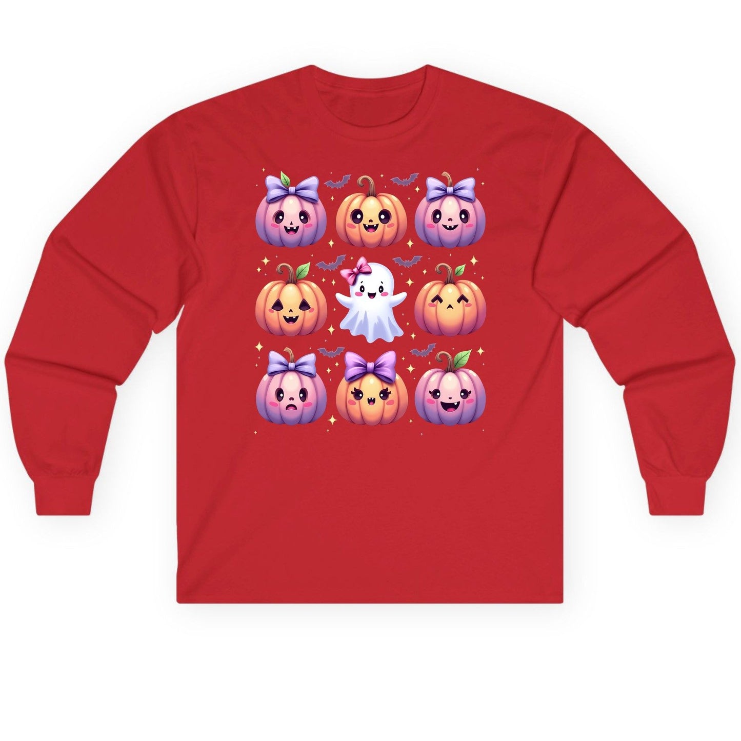 Kawaii Halloween Pumpkins kawaii Halloween Long Sleeve Tee Red product mockup