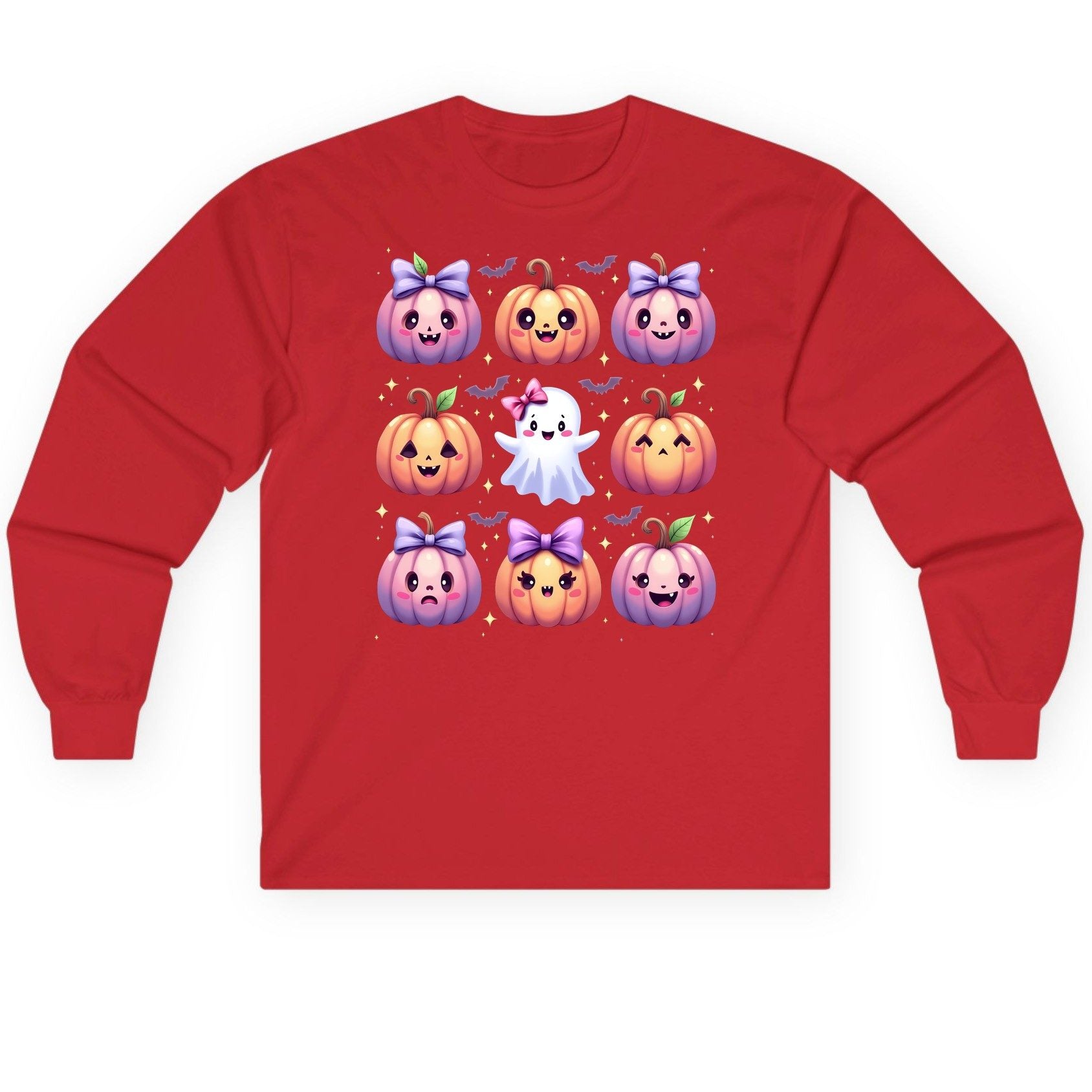 Kawaii Halloween Pumpkins kawaii Halloween Long Sleeve Tee Red product mockup