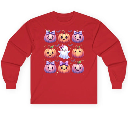 Kawaii Halloween Pumpkins kawaii Halloween Long Sleeve Tee Red product mockup