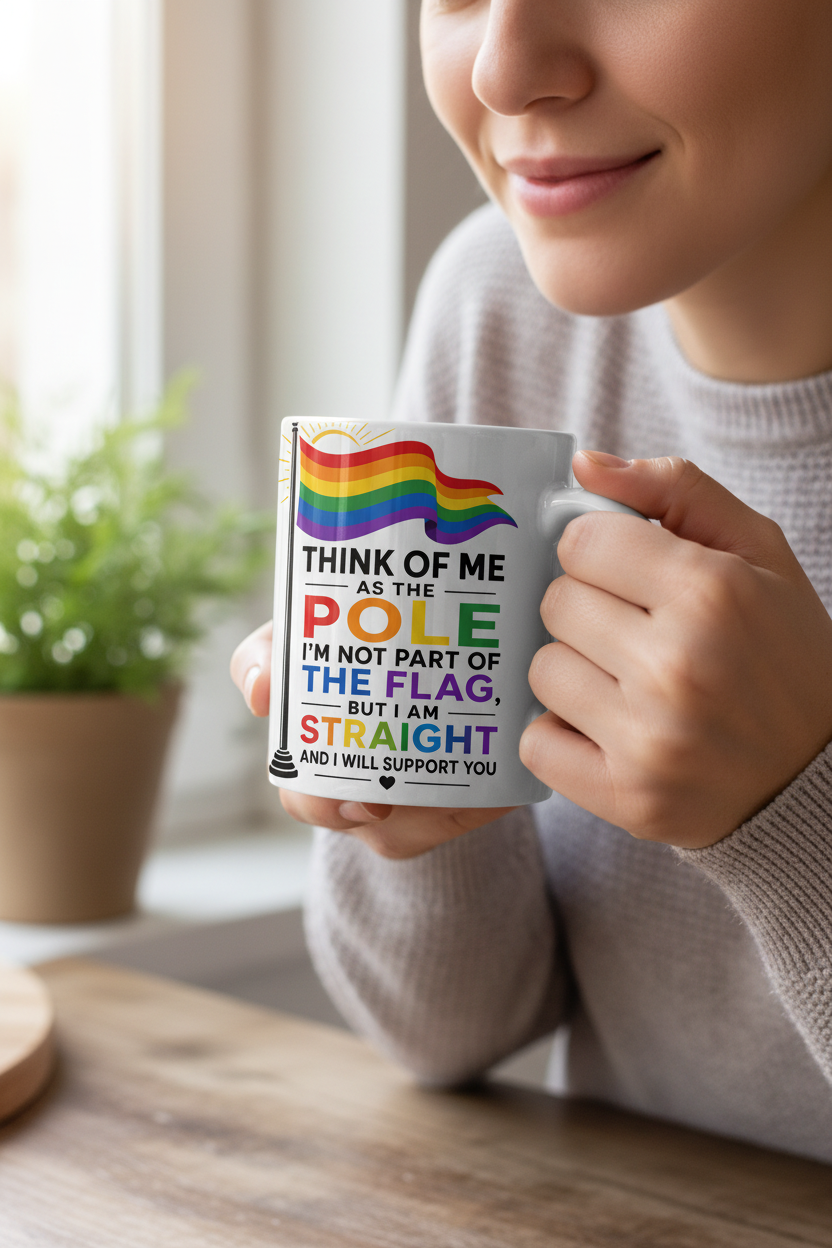 Straight Ally Pride Flag Pole Support Design White Mug - White
