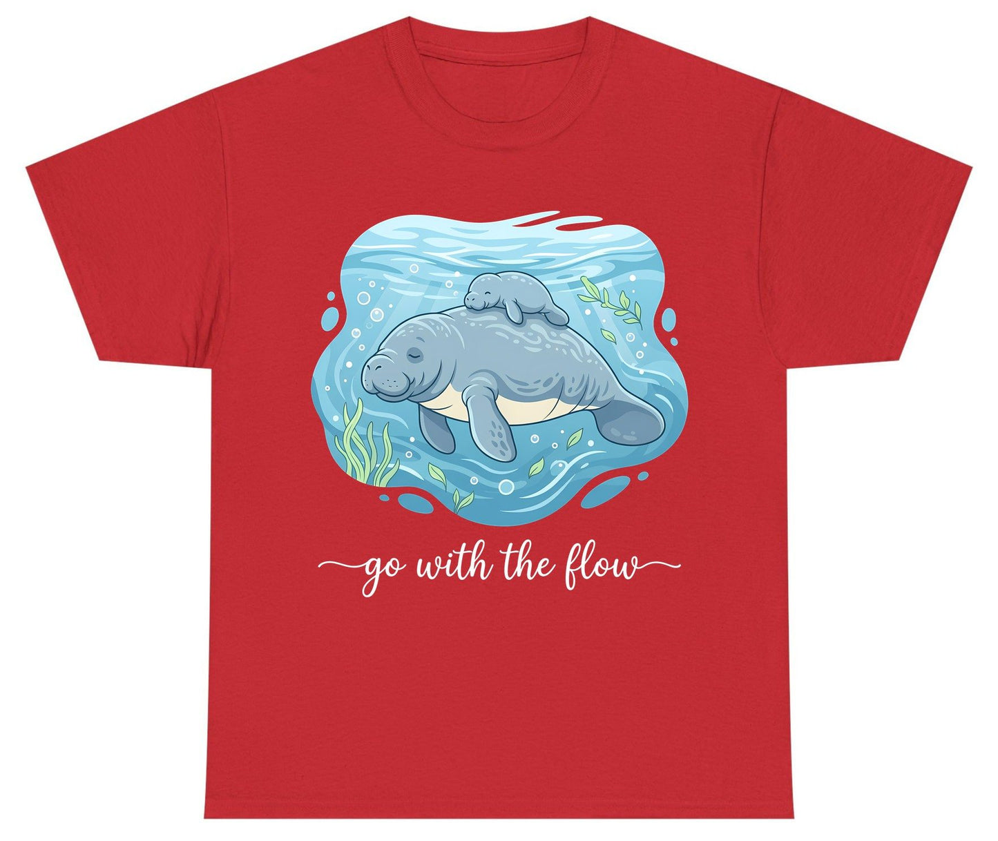 Go with the Flow Manatee Youth T-Shirt - product mockup - Red