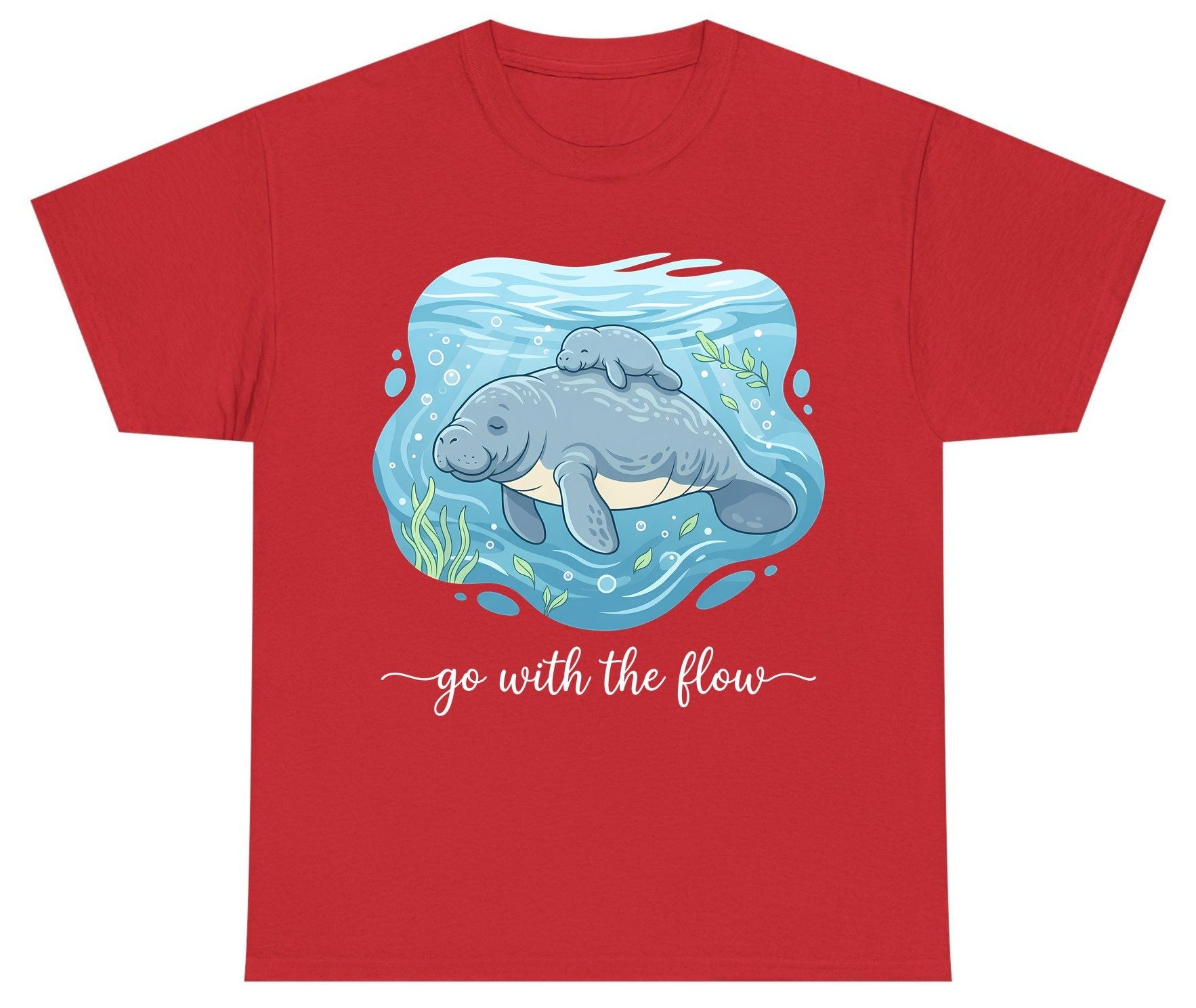 Go with the Flow Manatee Youth T-Shirt - product mockup - Red