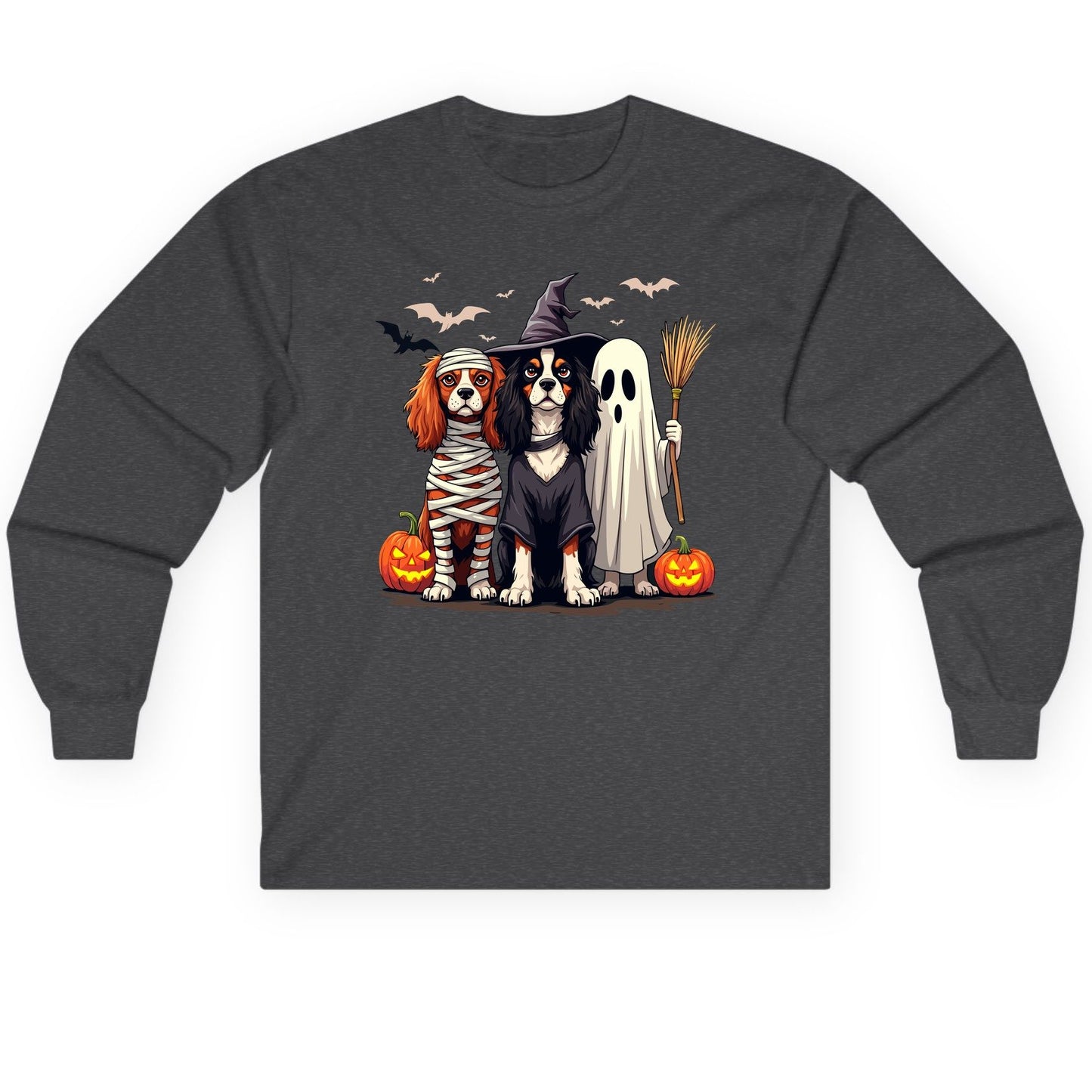 Cavalier Spaniel Halloween Dogs cavalier king charles spaniel Long Sleeve Tee Dark Heather product mockup