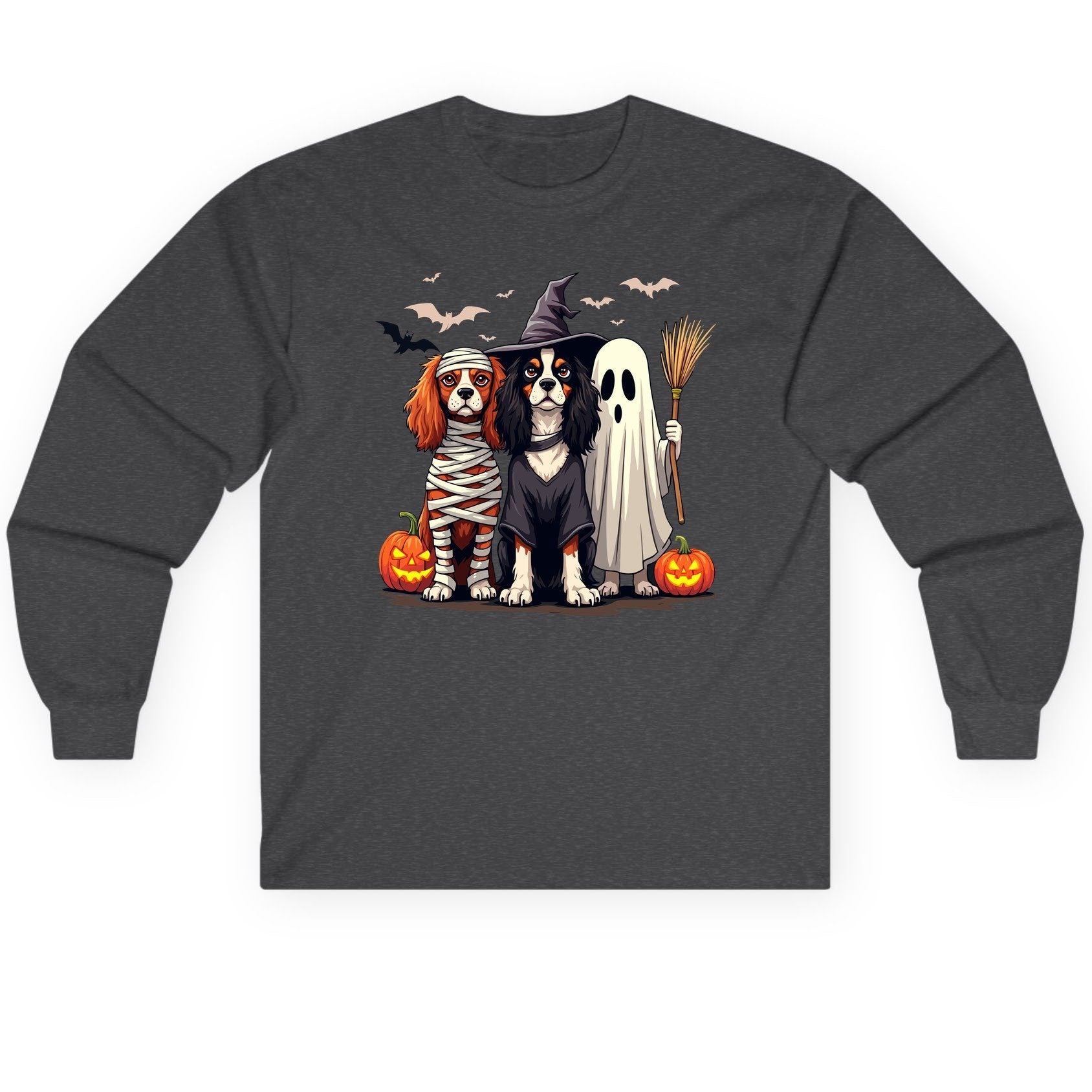 Cavalier Spaniel Halloween Dogs cavalier king charles spaniel Long Sleeve Tee Dark Heather product mockup