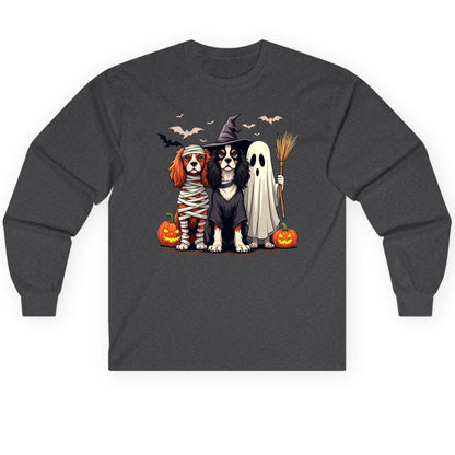 Cavalier Spaniel Halloween Dogs cavalier king charles spaniel Long Sleeve Tee Dark Heather product mockup