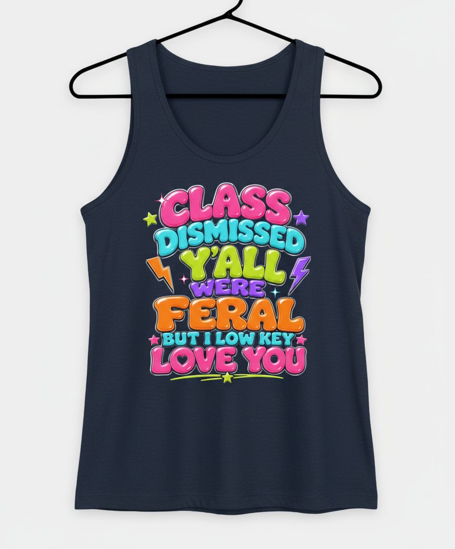 Class Dismissed Y'all Were Feral but I Low Key Love You Tank Top - product mockup - Navy