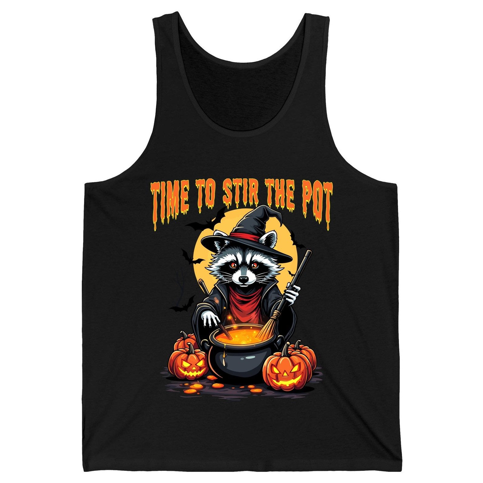 Time to Stir the Pot Halloween raccoon Tank Top Black product mockup