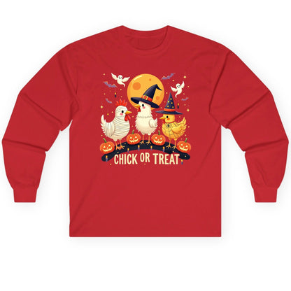 Chick or Treat Halloween chickens Long Sleeve Tee Red product mockup
