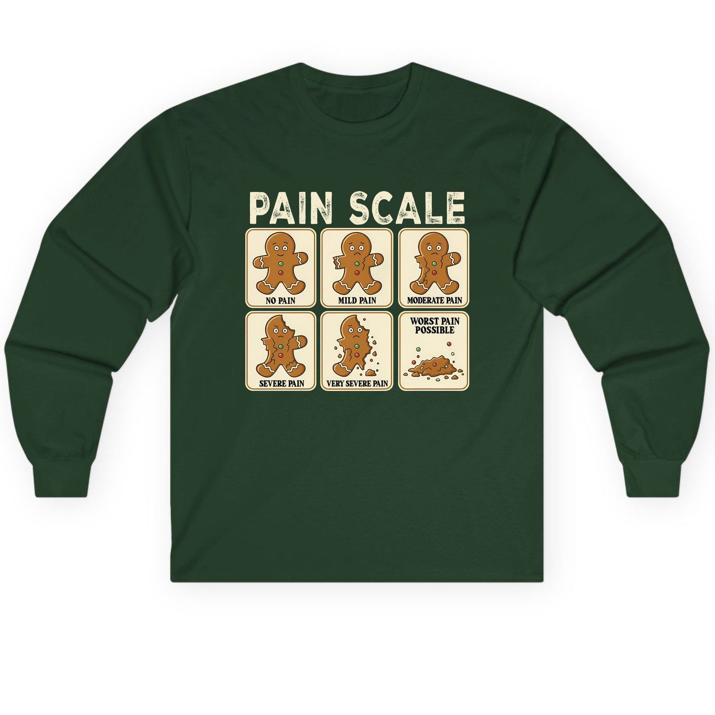 Pain Scale gingerbread man pain scale Long Sleeve Tee Forest Green product mockup