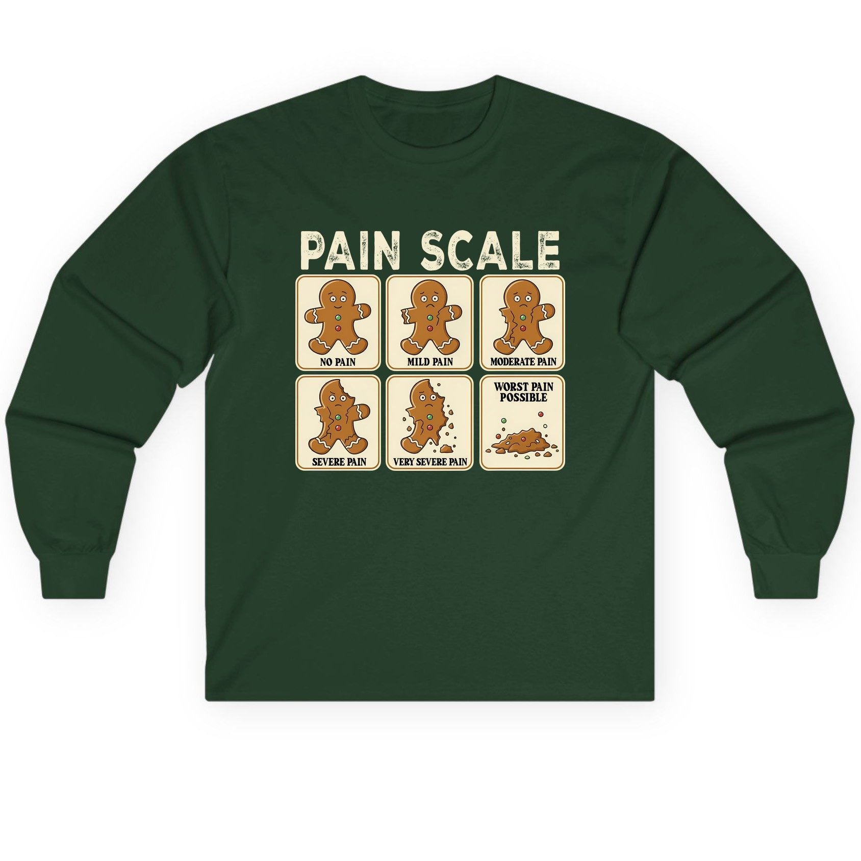 Pain Scale gingerbread man pain scale Long Sleeve Tee Forest Green product mockup