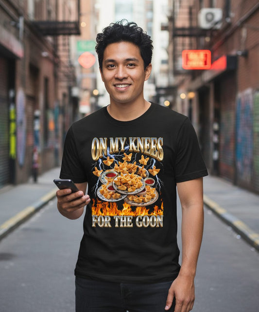 On My Knees for the Goon crab rangoon T-Shirt Black lifestyle mockup