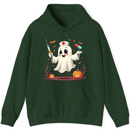 Cute Ghost Nurse Halloween ghost nurse Hoodie Forest Green product mockup