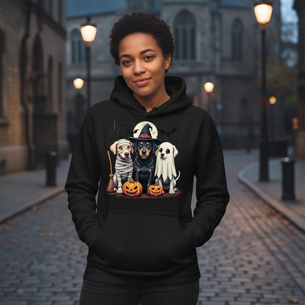 Halloween Dogs in Costumes dogs in Halloween costumes Hoodie Black lifestyle mockup