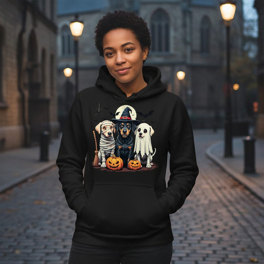 Halloween Dogs in Costumes dogs in Halloween costumes Hoodie Black lifestyle mockup