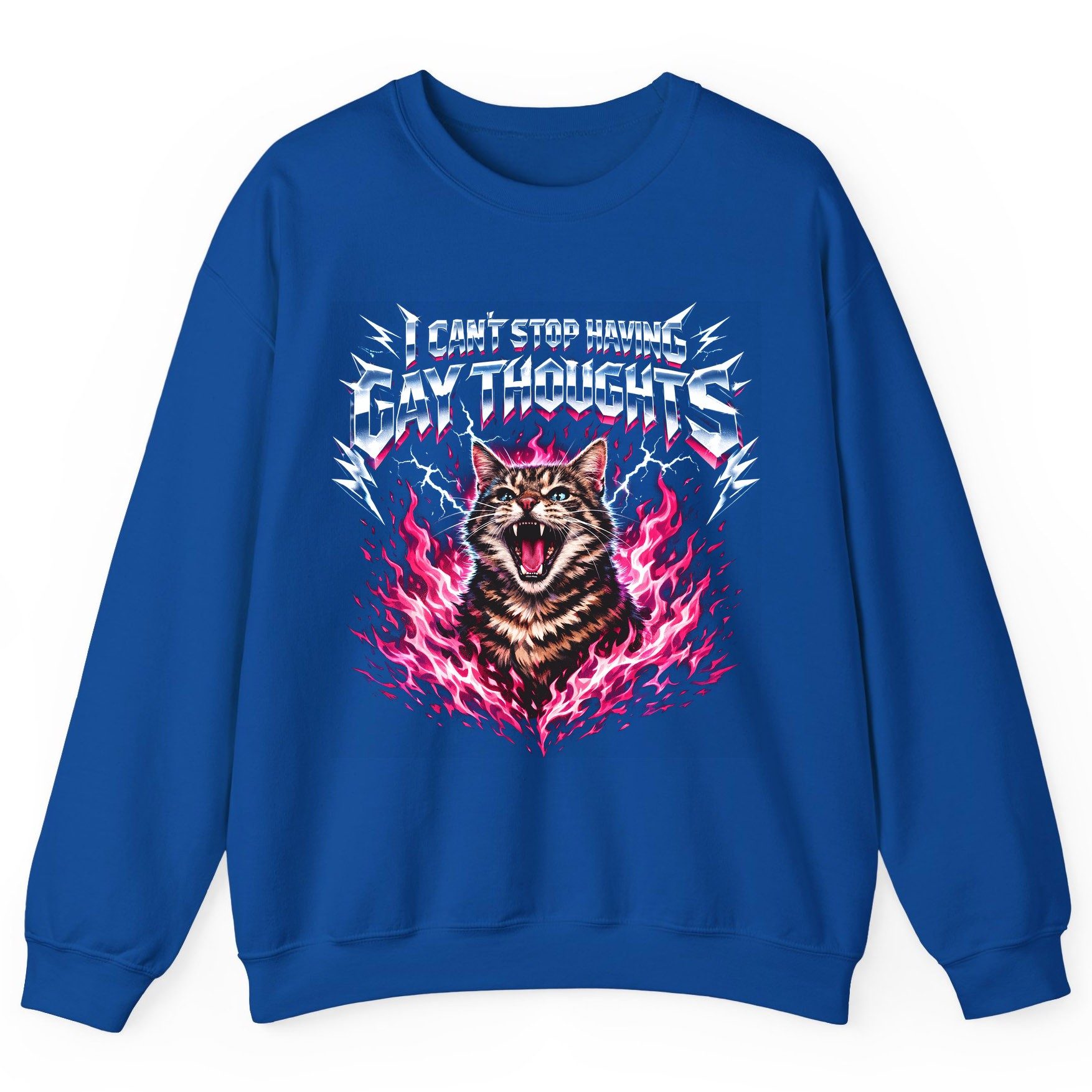I Can't Stop Having Gay Thoughts cat Sweatshirt Royal product mockup