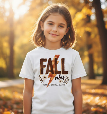 Fall Vibes Thankful Grateful Blessed autumn Youth T-Shirt White lifestyle mockup