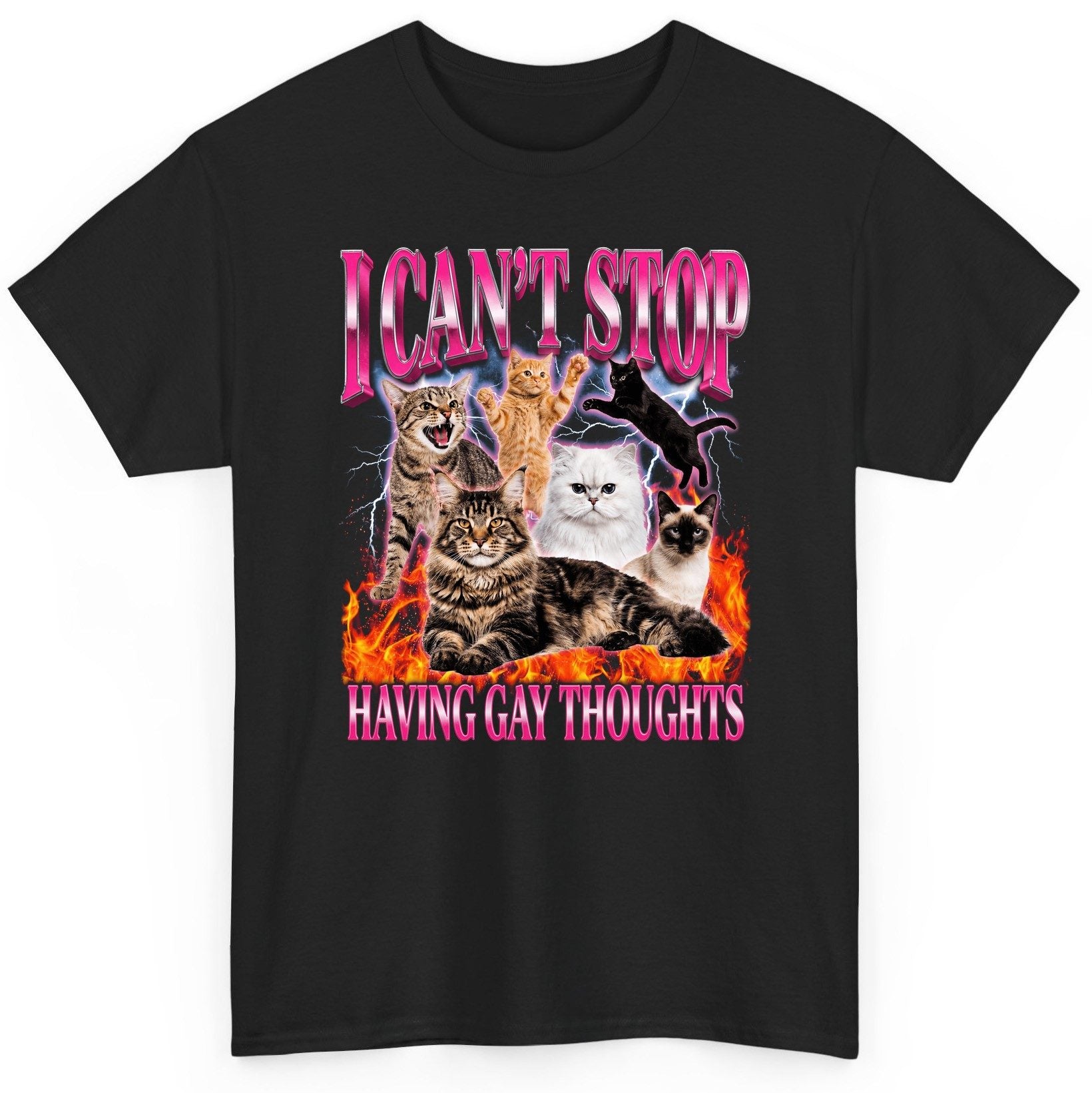 I Can't Stop Having Gay Thoughts cats T-Shirt Black product mockup