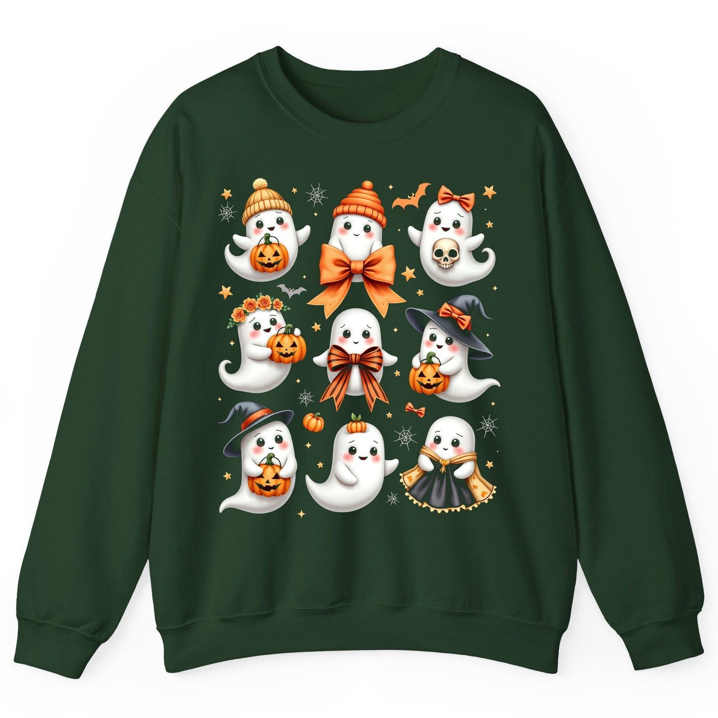 Cute Kawaii Ghosts Collection cute Halloween ghosts Sweatshirt Forest Green product mockup