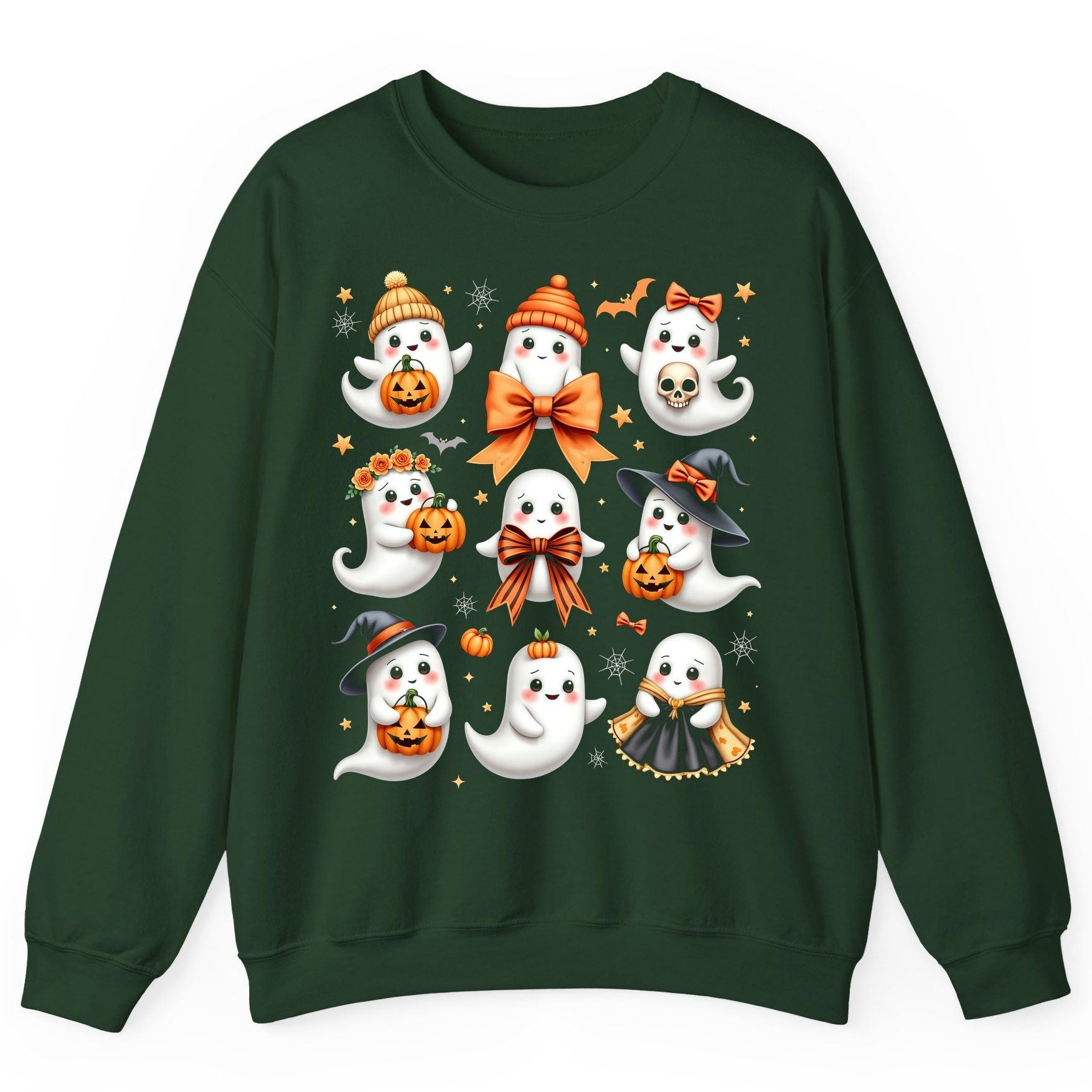 Cute Kawaii Ghosts Collection cute Halloween ghosts Sweatshirt Forest Green product mockup