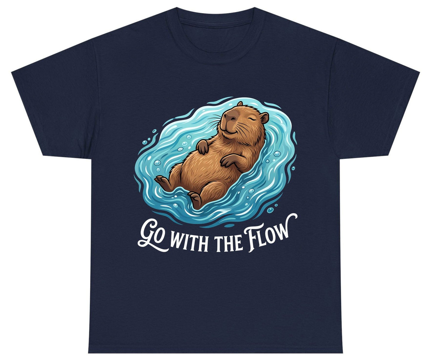 Go WITH THE Flow Funny Capybara Youth T-Shirt - product mockup - Navy