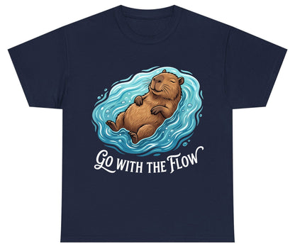 Go WITH THE Flow Funny Capybara Youth T-Shirt - product mockup - Navy
