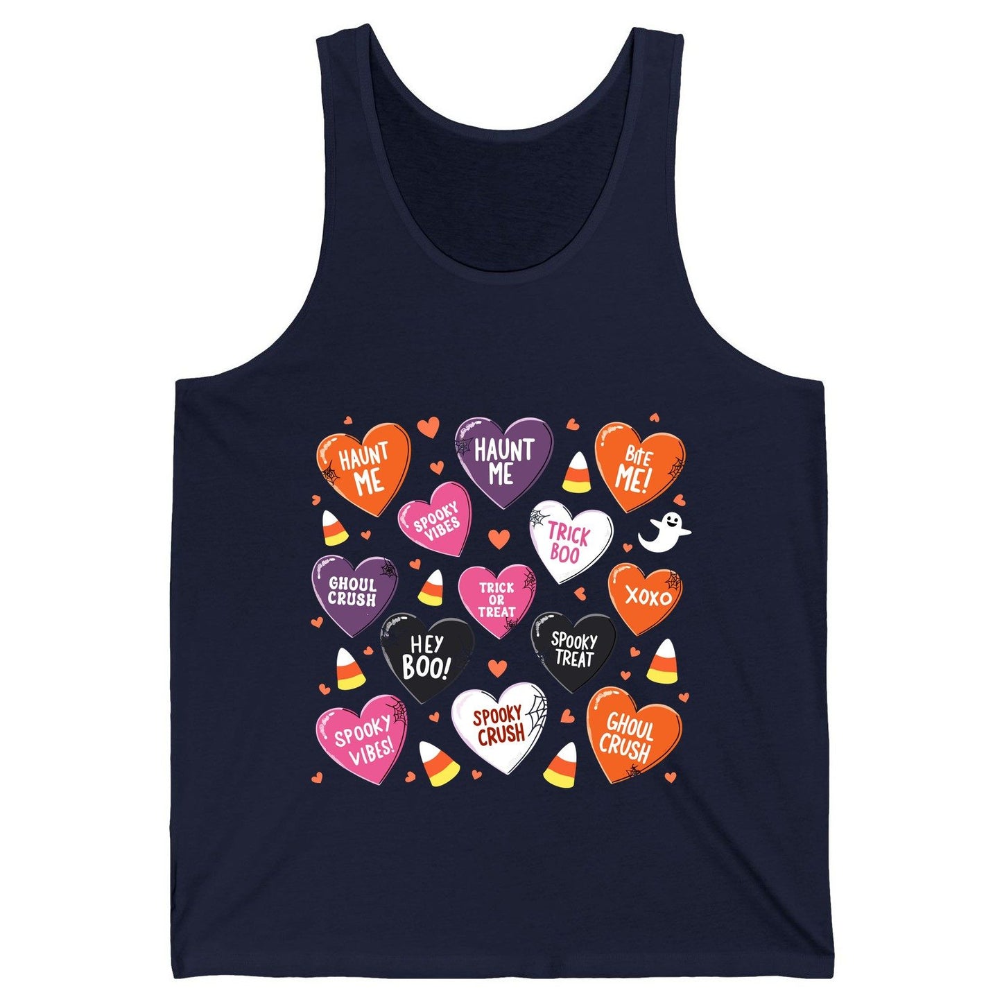 Spooky Halloween Conversation Hearts Halloween conversation hearts Tank Top Navy product mockup
