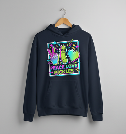 Peace Love Pickles Retro 80s 90s Style Design Hoodie - Navy