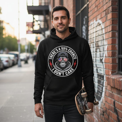 There's a 99% Chance I Don't Care sarcastic gorilla Hoodie Black lifestyle mockup