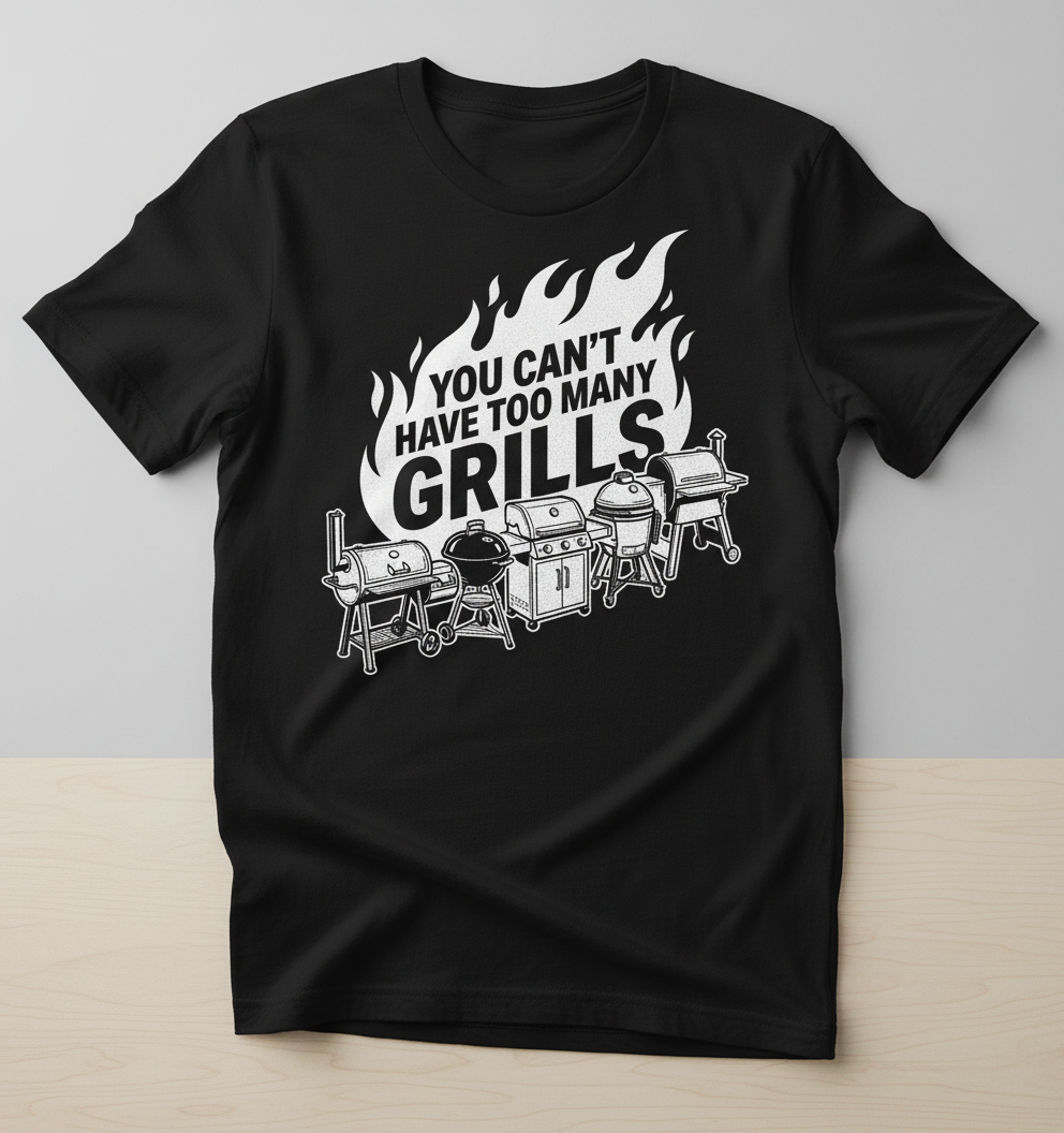 You Can't Have Too Many Grills BBQ Enthusiast Design T-Shirt - Black