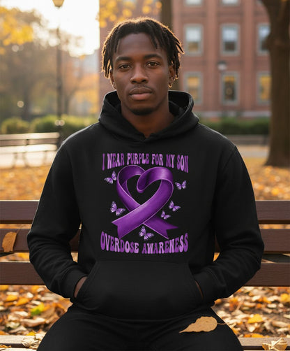 I Wear Purple for My Son Overdose Awareness overdose awareness Hoodie Black lifestyle mockup