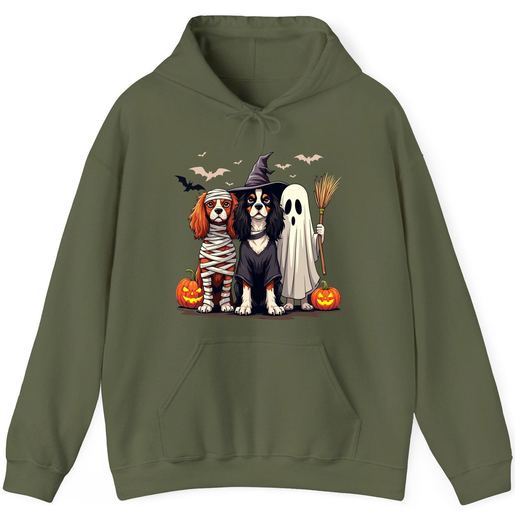 Cavalier Spaniel Halloween Dogs cavalier king charles spaniel Hoodie Military Green product mockup
