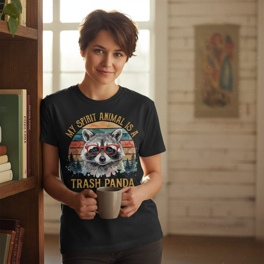 My Spirit Animal Is a Trash Panda raccoon T-Shirt Black lifestyle mockup