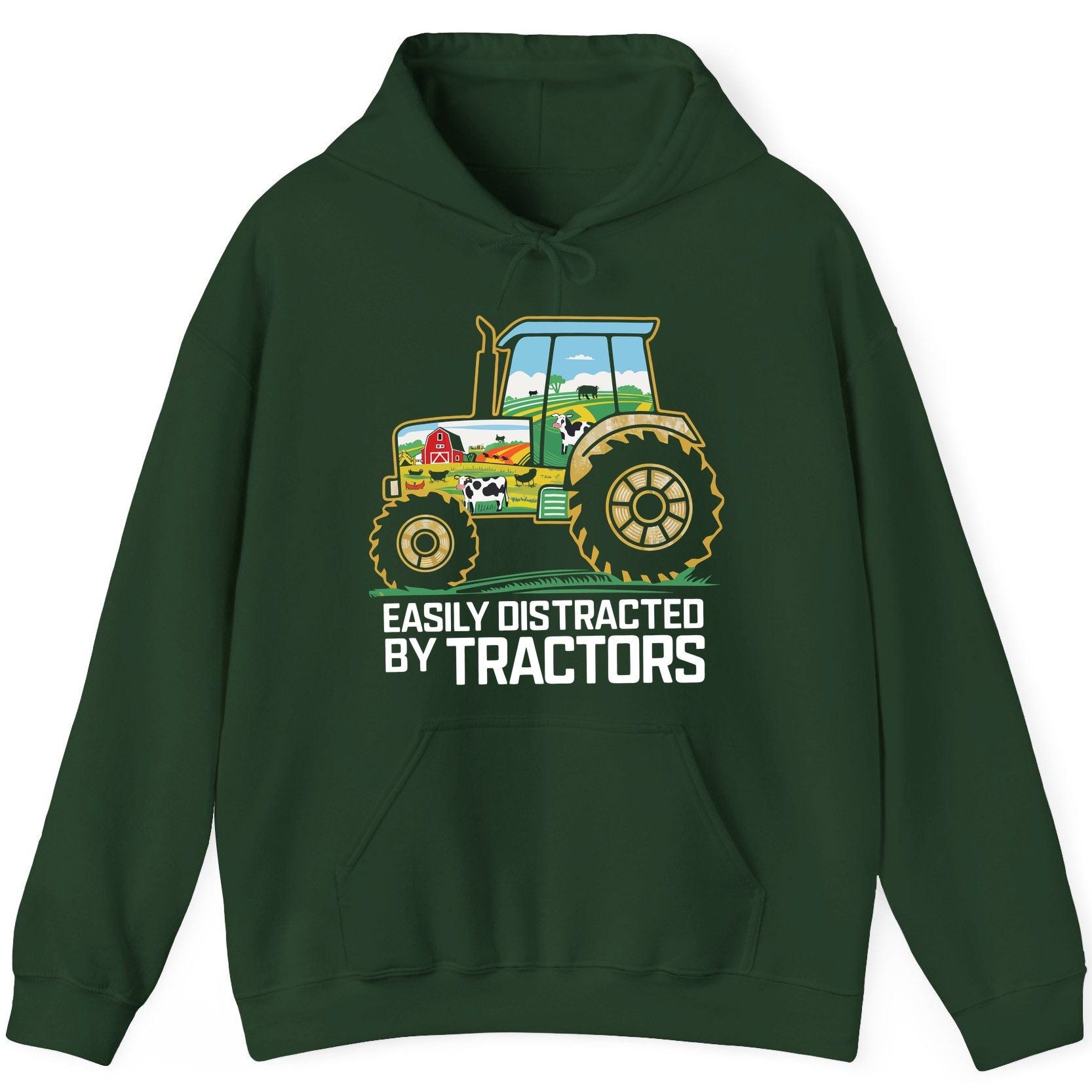 Easily Distracted by Tractors farming Hoodie Forest Green product mockup